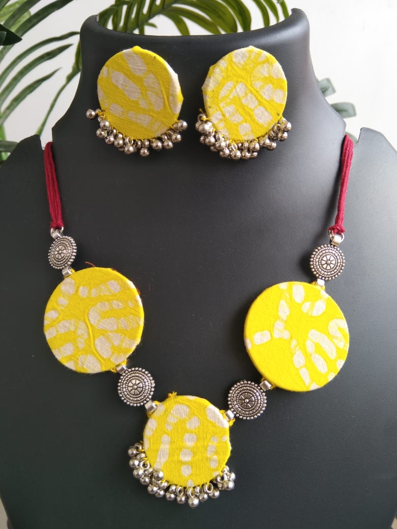 yellow color Fabric Jewellery set